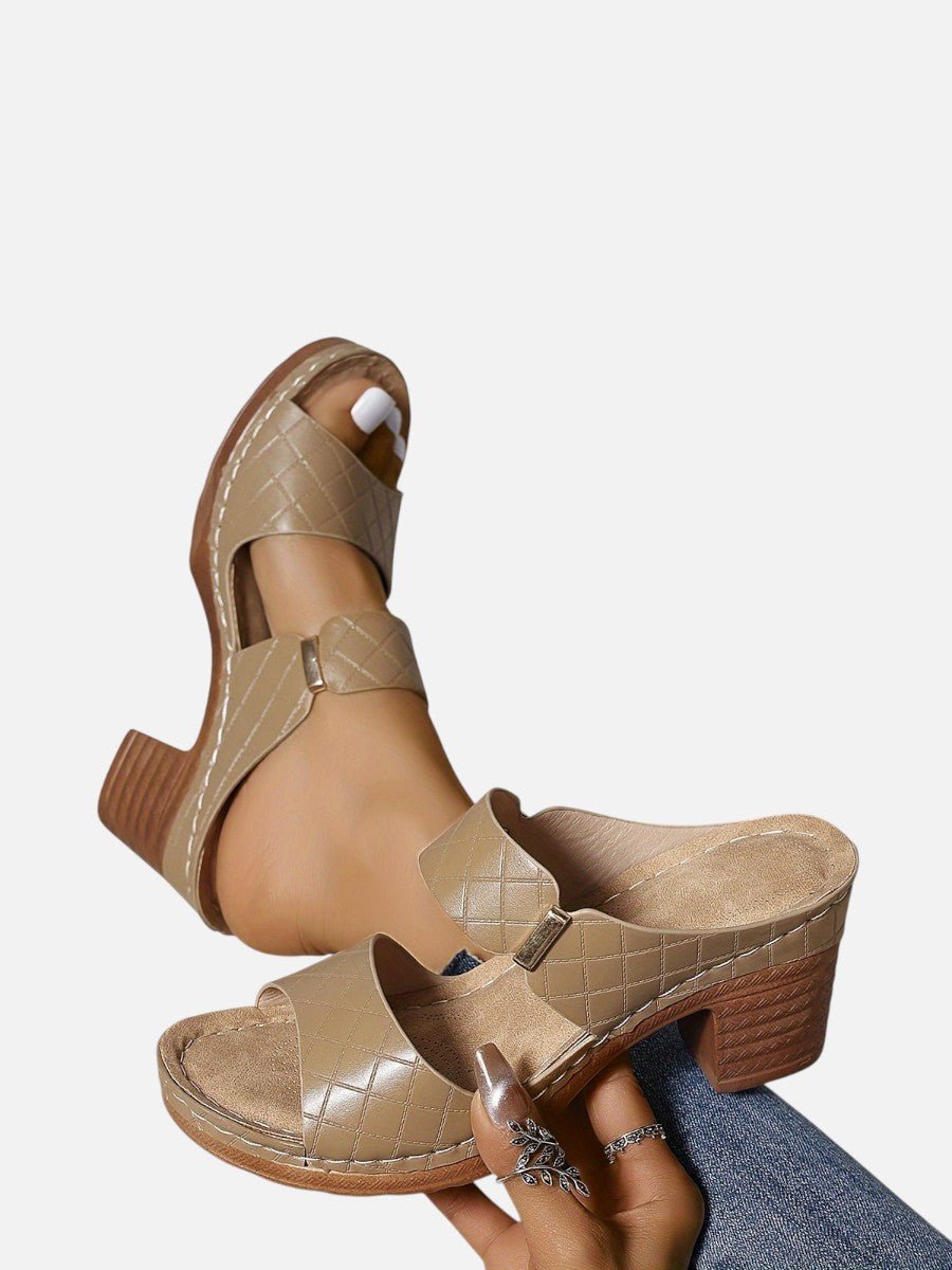 Elsie Women's Quilted Faux Leather Block Heel Mule Sandals, view 9