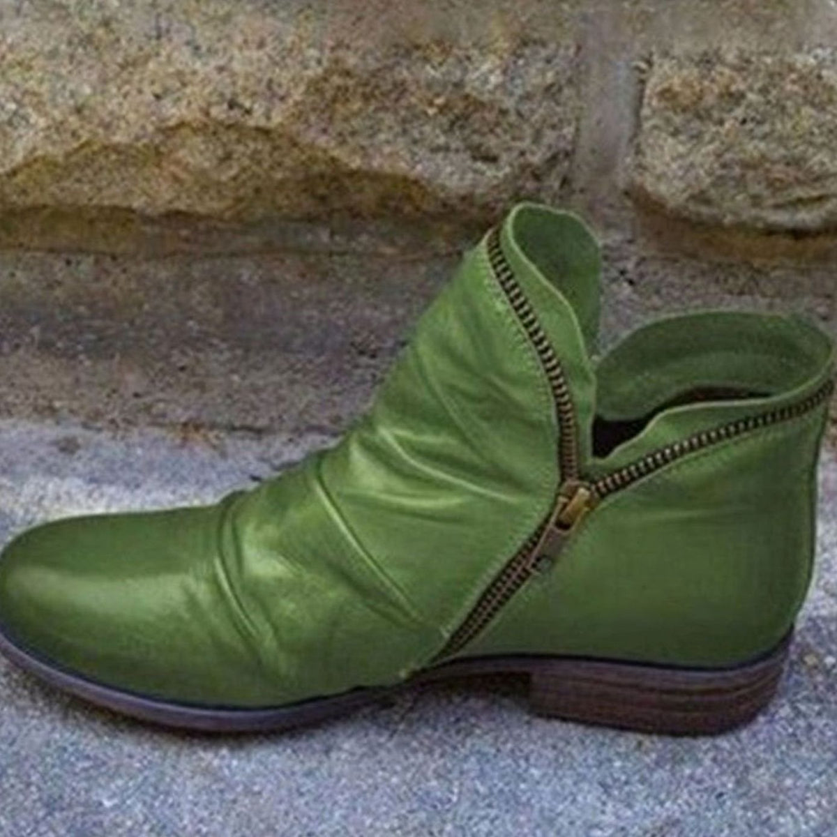 Willow Women's Ruched Leather Side Zip Low Block Heel Ankle Boots, view 6