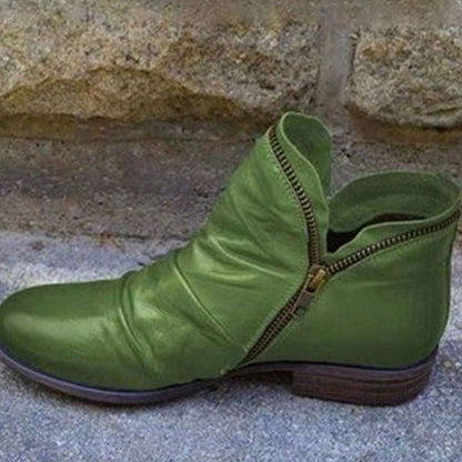 Willow Women's Ruched Leather Side Zip Low Block Heel Ankle Boots, view 6