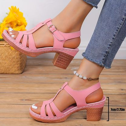 Lottie Women's Faux Leather Buckle Block Heel Sandals, view 2