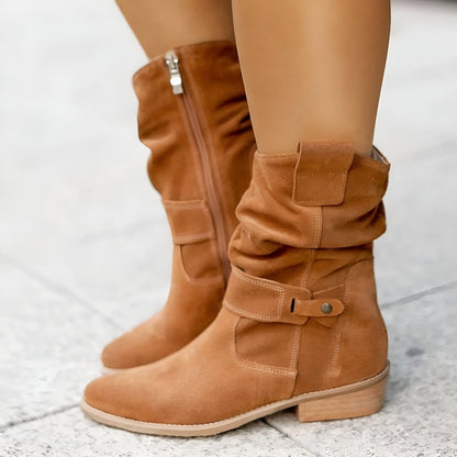 Willow Women's Faux Suede Block Heel Mid Calf Boots, view 2