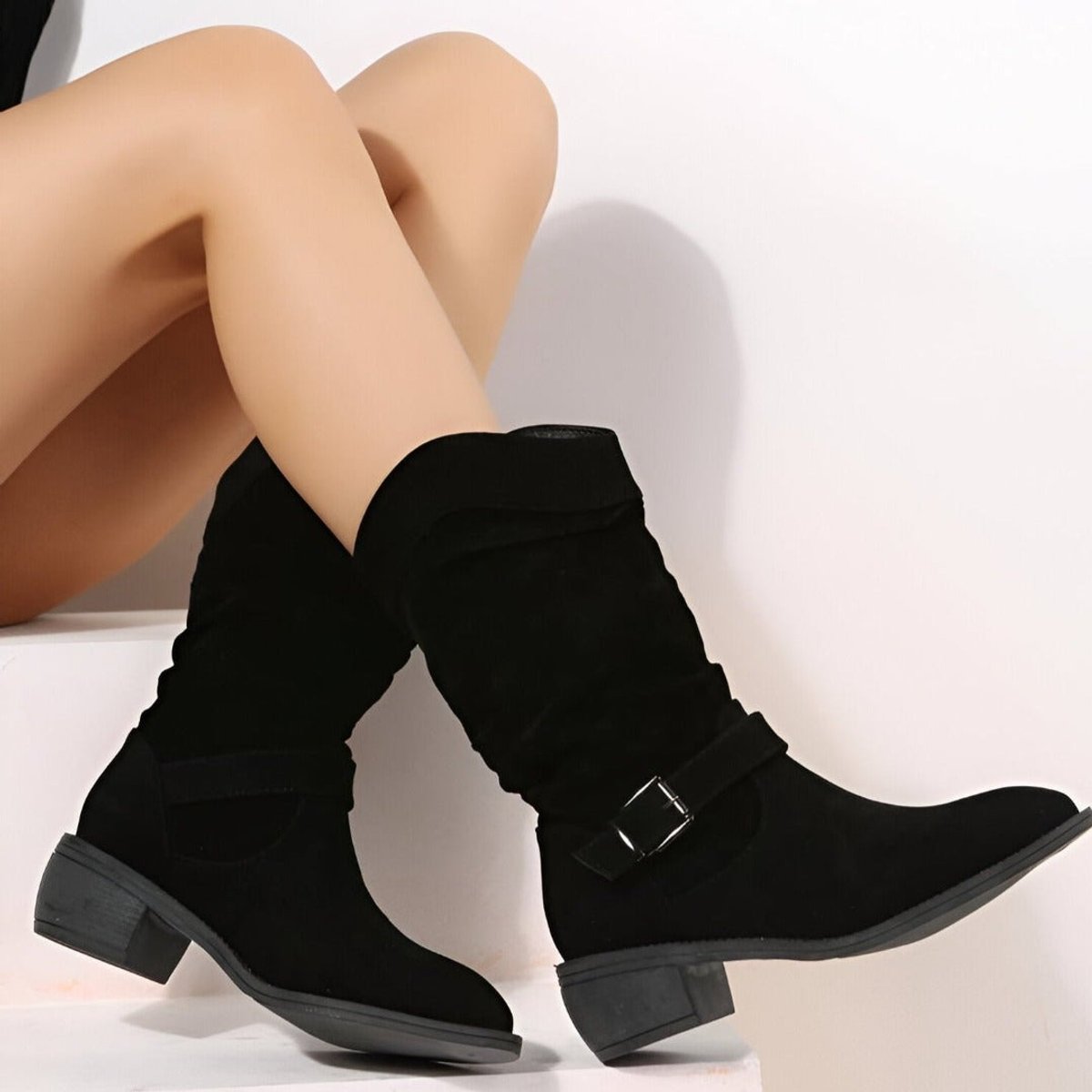 Willow Women's Faux Suede Block Heel Mid Calf Boots, view 4