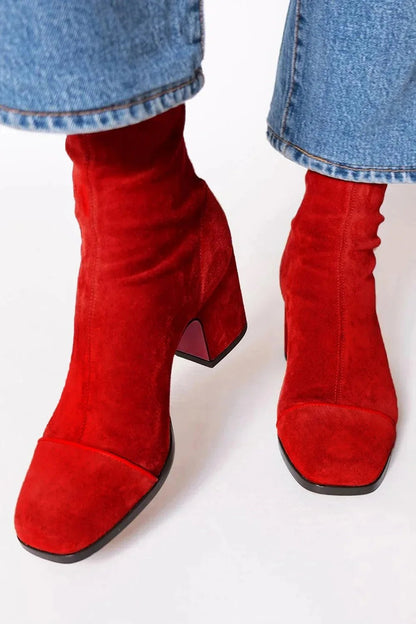 Willow Women's Square Toe Block Heel Side Zip Ankle Boots, view 9