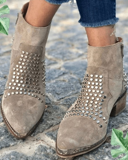 Maeve Women's Studded Suede Pointed Toe Ankle Boots, view 1