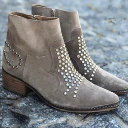 Maeve Women's Studded Suede Pointed Toe Ankle Boots, view 3