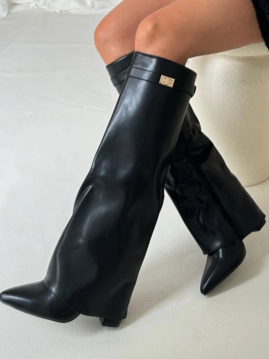 Harriet Women's Suede Gold Tone Hardware Knee High Boots, view 11