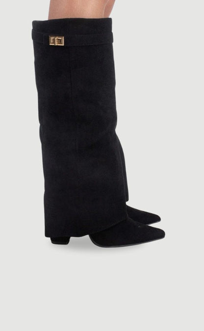 Harriet Women's Suede Gold Tone Hardware Knee High Boots, view 2