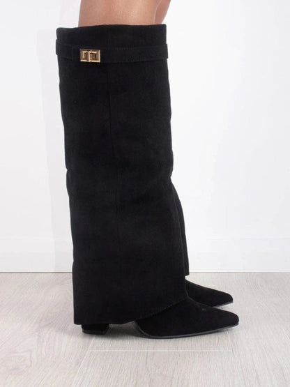 Harriet Women's Suede Gold Tone Hardware Knee High Boots, view 3