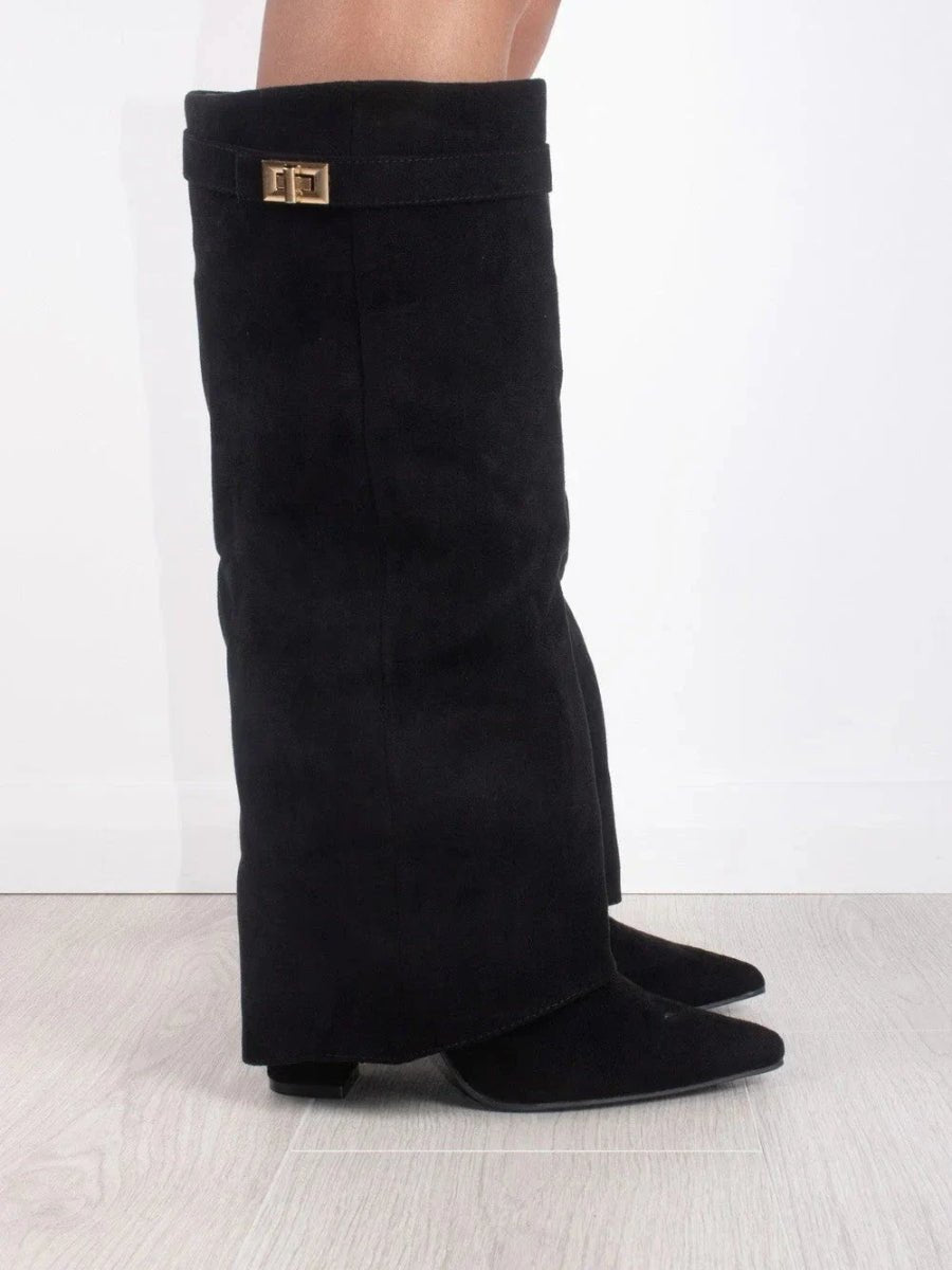 Harriet Women's Suede Gold Tone Hardware Knee High Boots, view 3