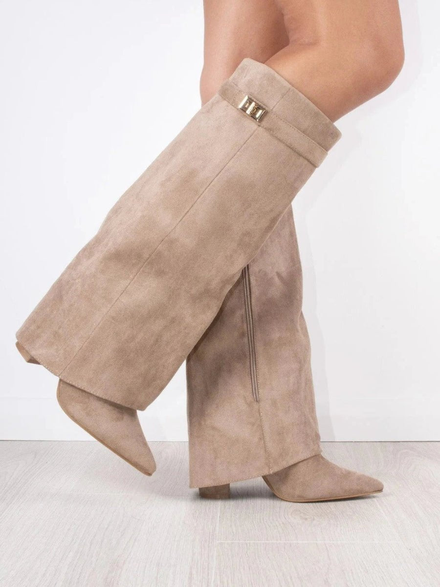 Harriet Women's Suede Gold Tone Hardware Knee High Boots, view 7