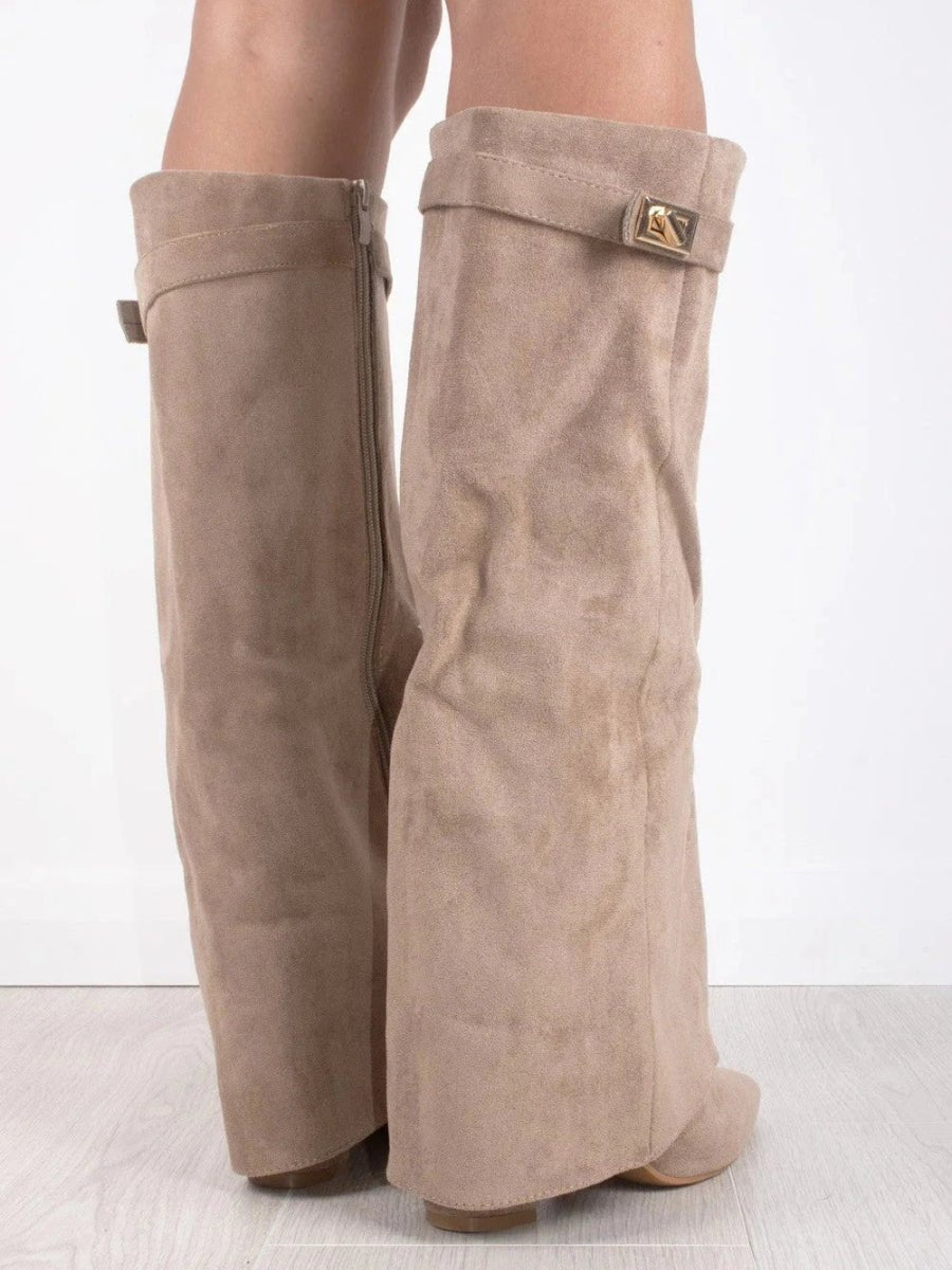 Harriet Women's Suede Gold Tone Hardware Knee High Boots, view 9