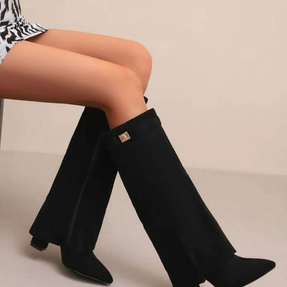 Celeste Women's Suede Pointed Toe Wedge Heel Thigh High Boots, view 2