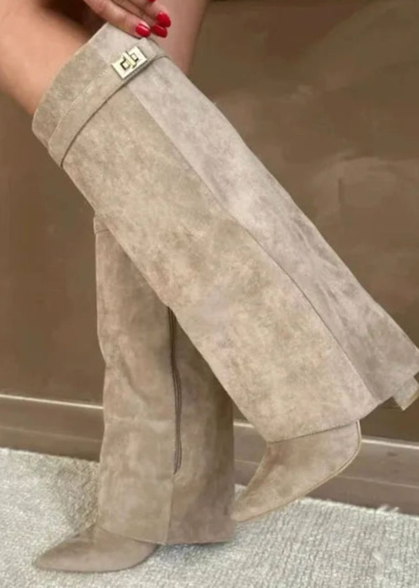 Celeste Women's Suede Pointed Toe Wedge Heel Thigh High Boots, view 4