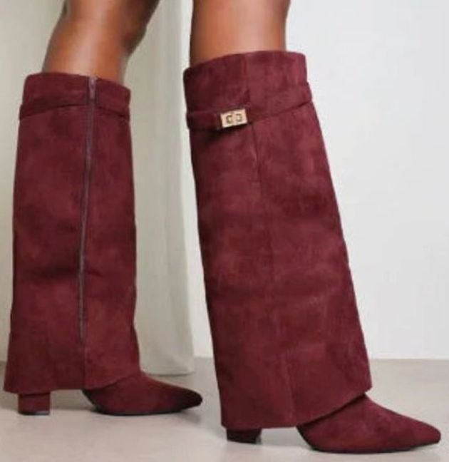 Celeste Women's Suede Pointed Toe Wedge Heel Thigh High Boots, view 9