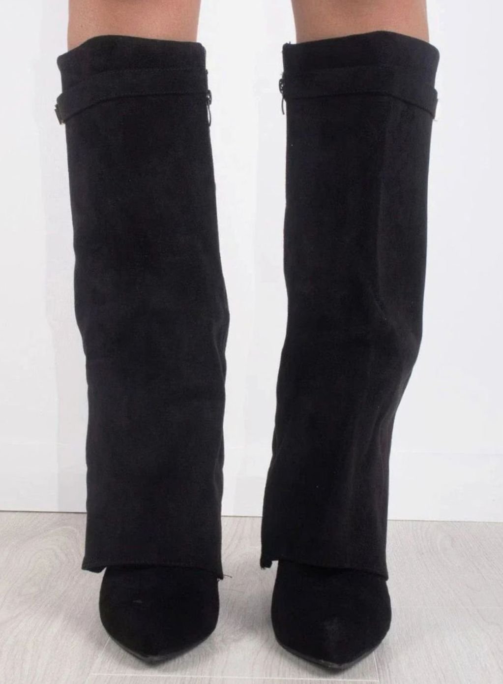Juno Women's Suede Pointed Toe Gold Tone Buckle Thigh High Boots, view 4