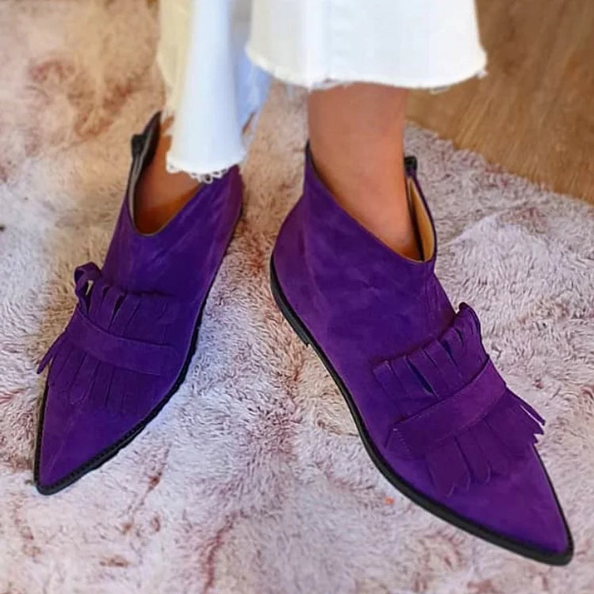 Esme Women's Suede Tassel Fringe Slip On Ankle Boots, view 2