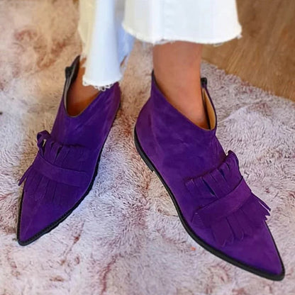 Esme Women's Suede Tassel Fringe Slip On Ankle Boots, view 2