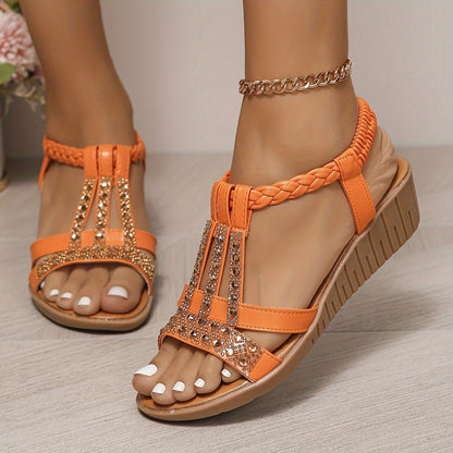 Robyn Women's T Strap Stone Detail Wedge Sandals, view 13
