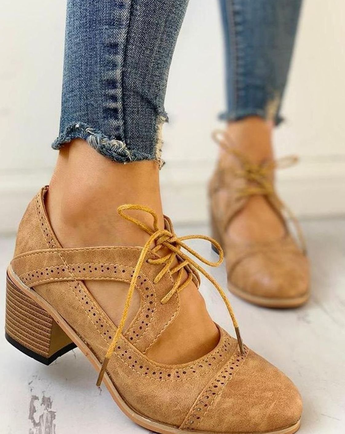 Cleo Women's Lace Up Block Heel T Strap Brogues, view 2
