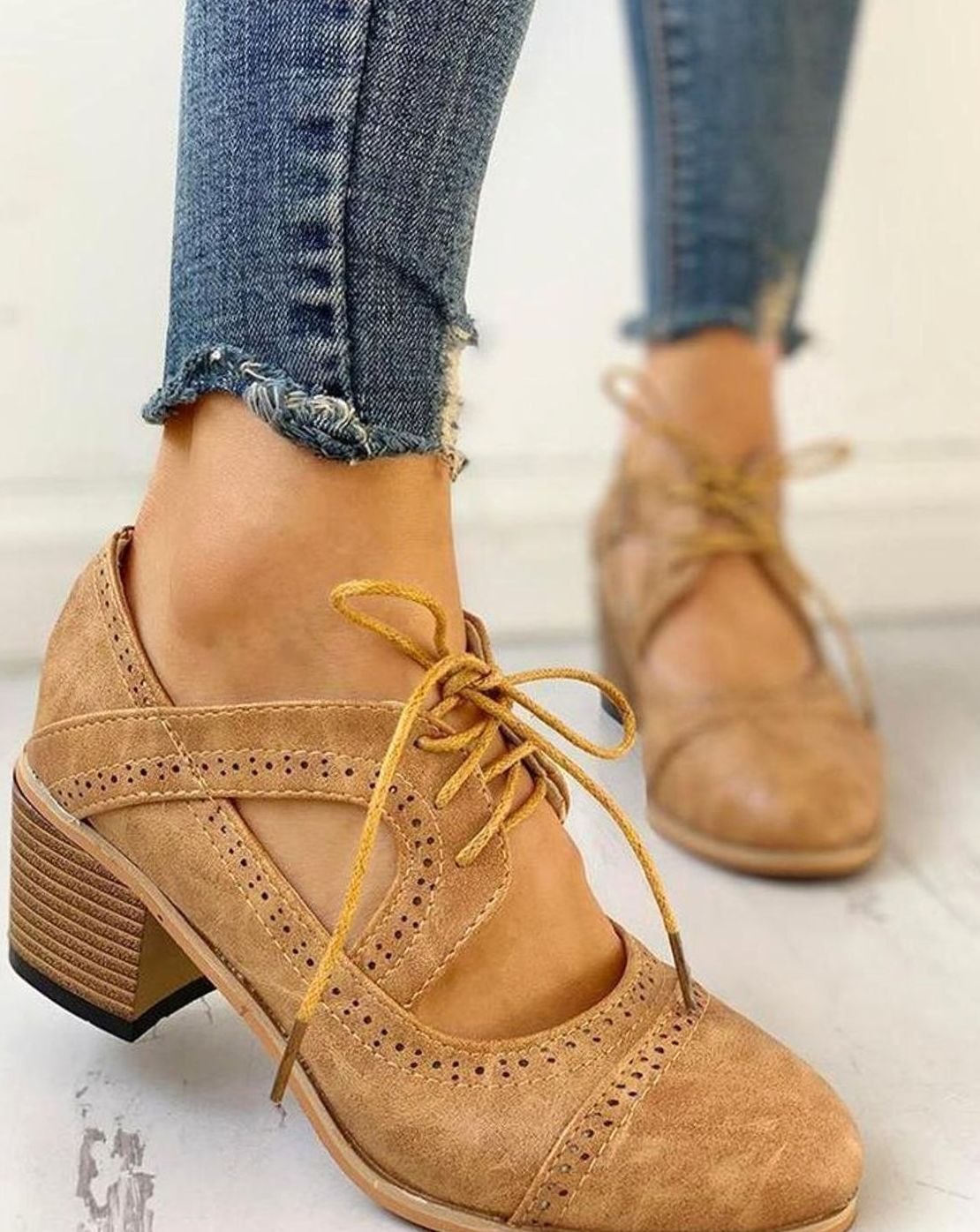 Cleo Women's Lace Up Block Heel T Strap Brogues, view 6