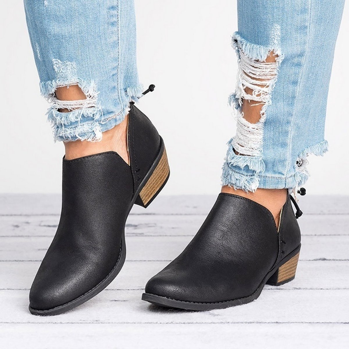 Poppy Women's Vintage Slip On Block Heel Ankle Boots, view 2