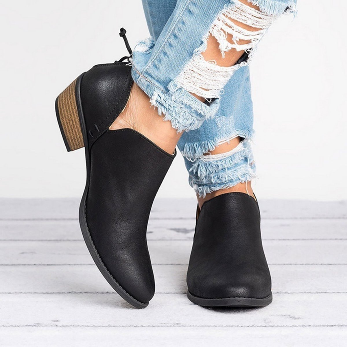Poppy Women's Vintage Slip On Block Heel Ankle Boots, view 5