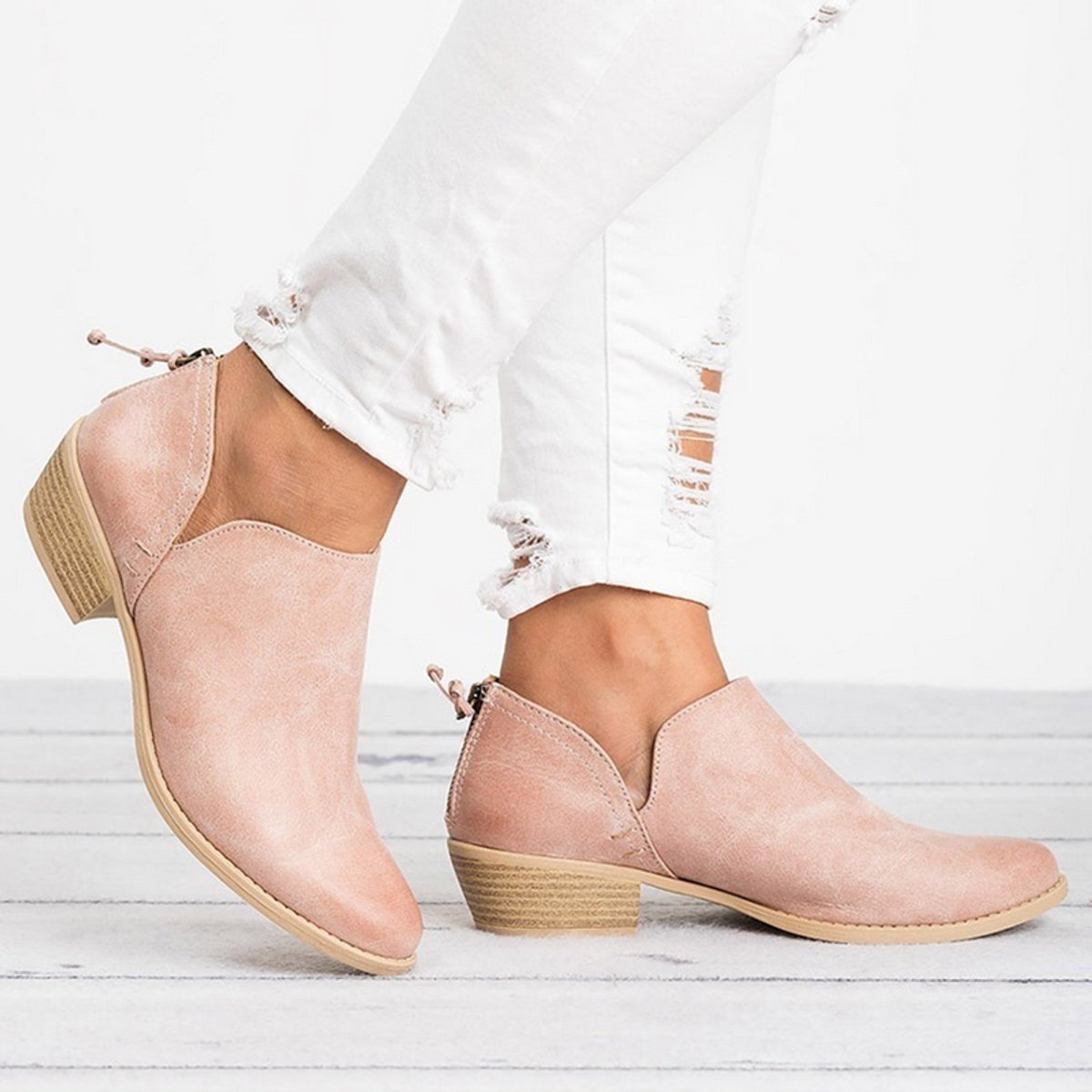 Poppy Women's Vintage Slip On Block Heel Ankle Boots, view 6