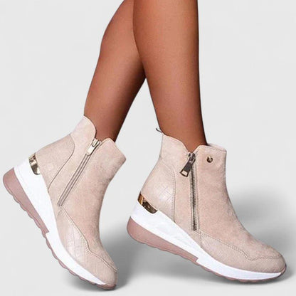 Nora Women's Wedge Platform Side Zip Croc Effect Ankle Boots, view 8