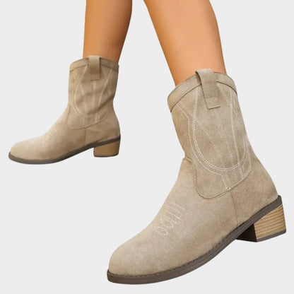 Nora Women's Suede Finish Topstitched Western Boots, view 3