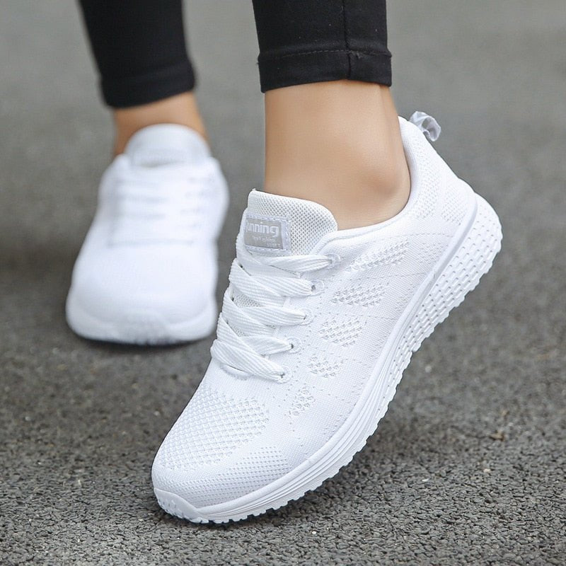 Harriet Women's Wide Fit Lace Up Mesh Knit Trainers, view 1