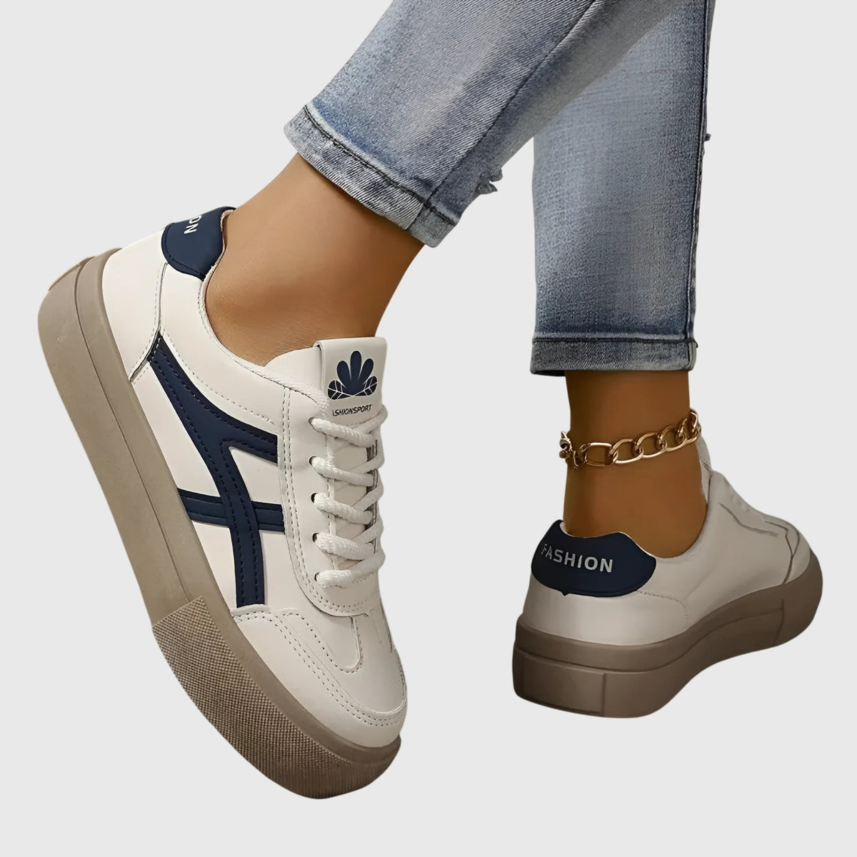 Zelda Women's Wide Heel Lace Up Textile Trainers, view 3