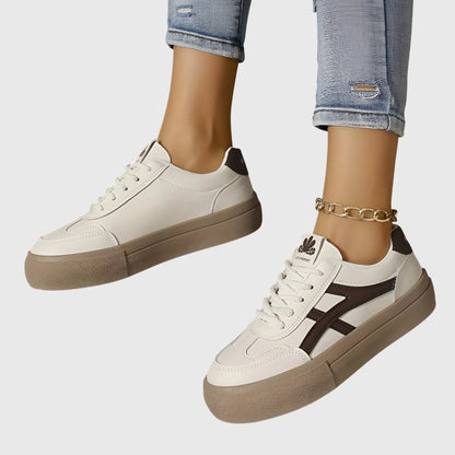Zelda Women's Wide Heel Lace Up Textile Trainers, view 5